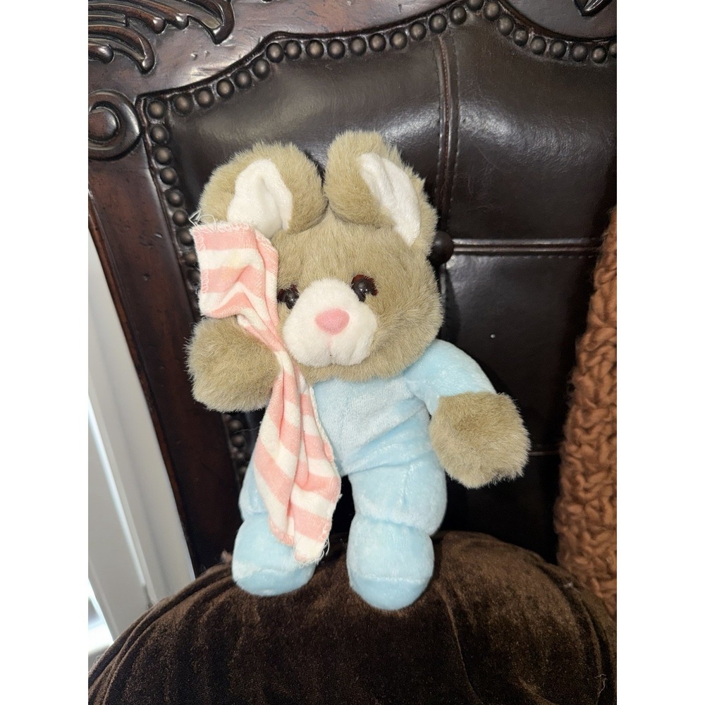 Vintage Commonwealth Plush Stuffed Animal  Bunny Blue with Pajamas and Blanket